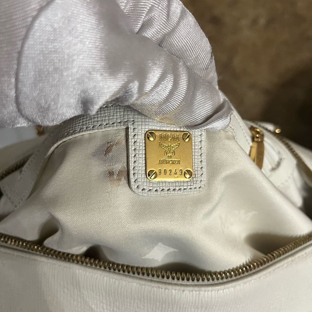 MCM White and Gold Satchel with Structured Design - Picture 8 of 8